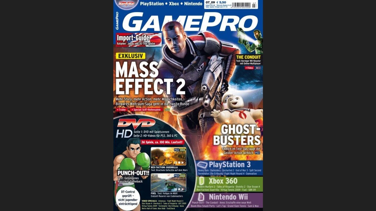GamePro 072009mit Mass Effect 2-Titelstory und Tests zu Ghostbusters, Star Ocean 4 und The Conduit. Außerdem: Previews zu Heavy Rain, Darksiders und God of War 3.