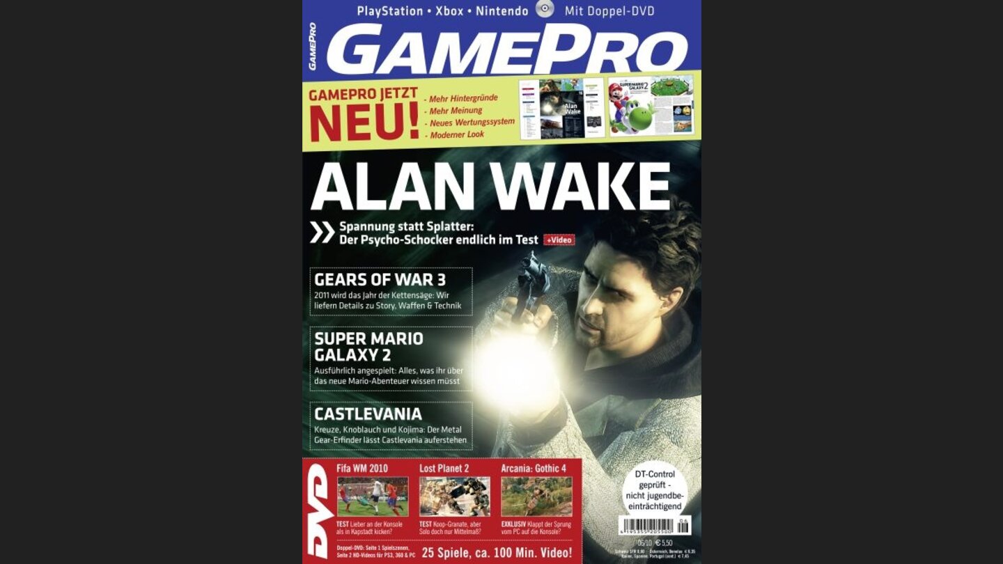 GamePro 062010mit Alan Wake-Titelstory und Tests zu Lost Planet 2, Nier und Skate 3. Außerdem: Previews zu Alpha Protocol, Gears of War 3 und Super Mario Galaxy 2.