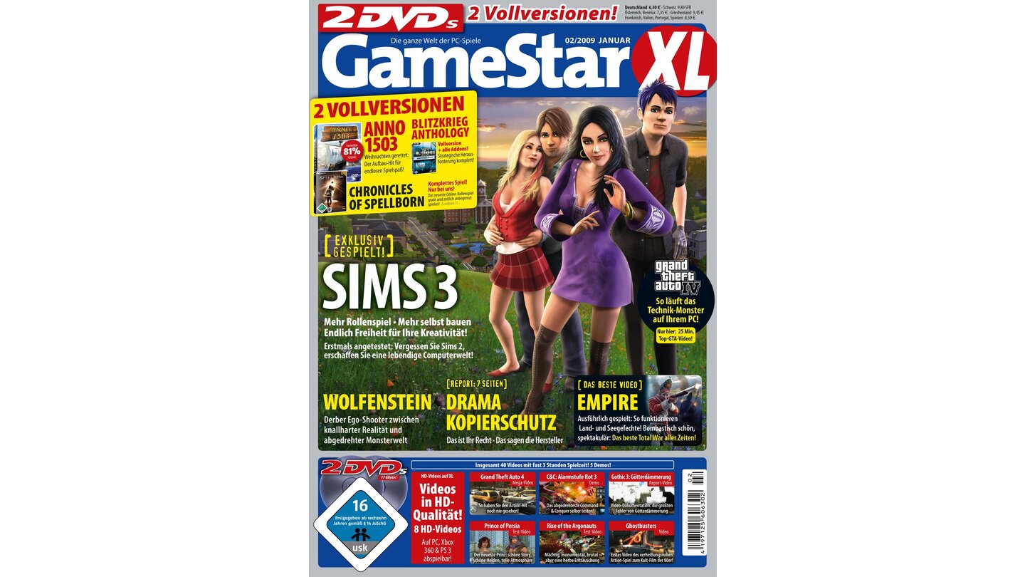 GameStar 2/2009Sims3-Titelstory, Previews zu Wolfenstein, Empire: Total War und Resident Evil 5. Außerdem: Tests zu Rom: Vae Victis, Grenzpatrouille und Der Herr der Ringe: Die Minen von Moria.