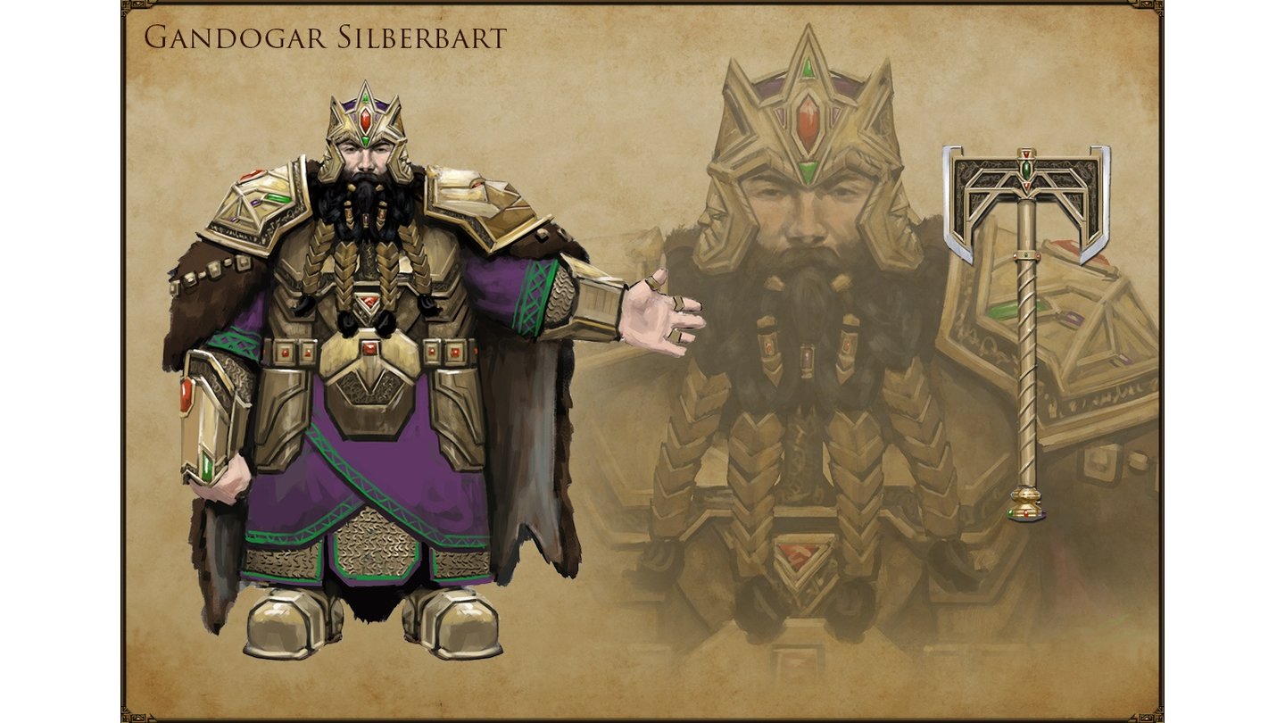 Die ZwergeGandogar Silberbart ist einer der Anwärter auf den Thron des Großkönigs der Zwerge.
