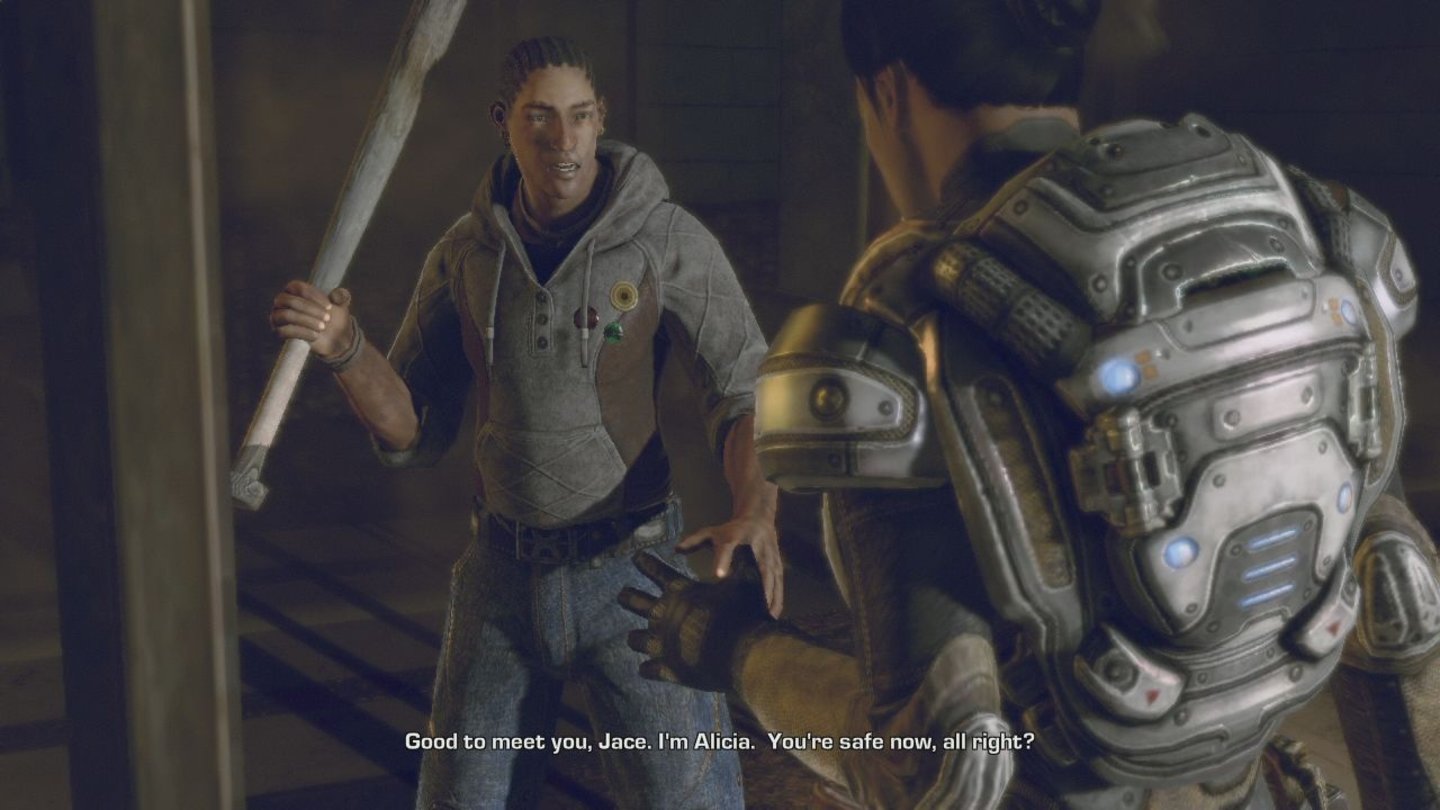 Gears of War 3: RAAM's ShadowSchon zu Beginn der DLC-Kampagne trefft ihr auf den jungen Jace Stratton.