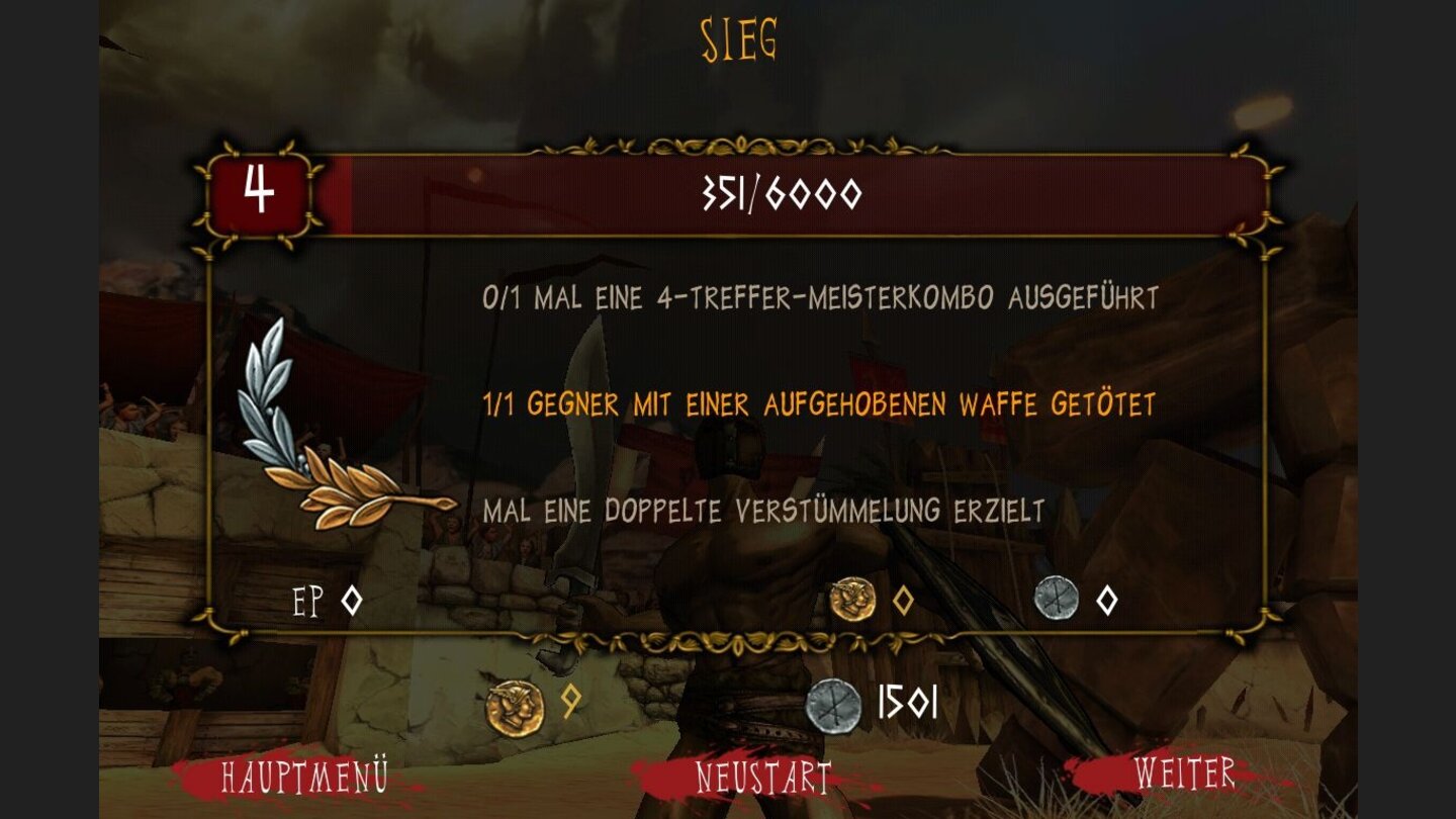 I, GladiatorWährend eines Kampfes sammeln wir sowohl Erfahrung als auch Gold.