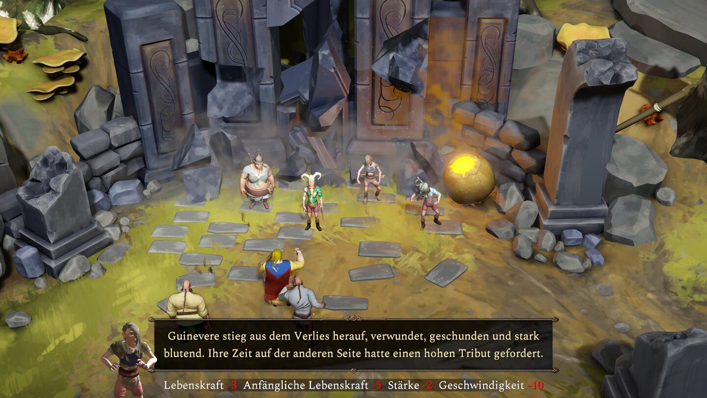 Scheitern wir, bleibt die Figur im Verlies gefangen. Erst wenn es einer der Kelten den Boss schafft, befreit er seine Kollegen und Kolleginnen und bringt sie sicher nach Hause.