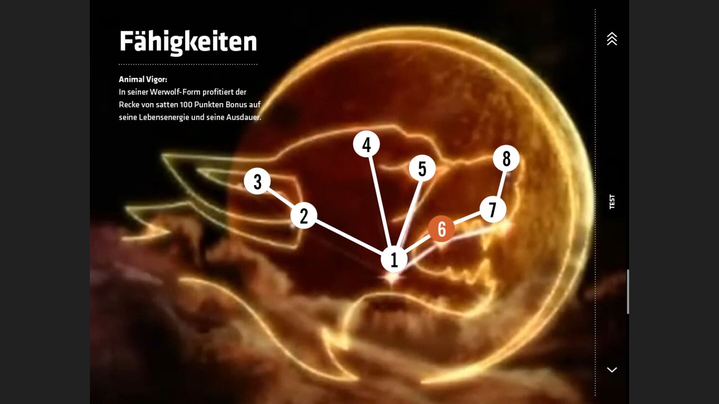 GamePro für Tablets
Sinnvolle Interaktivität: Die Werwolf-Fertigkeiten aus dem Skyrim-Addon Dawnguard im Überblick.