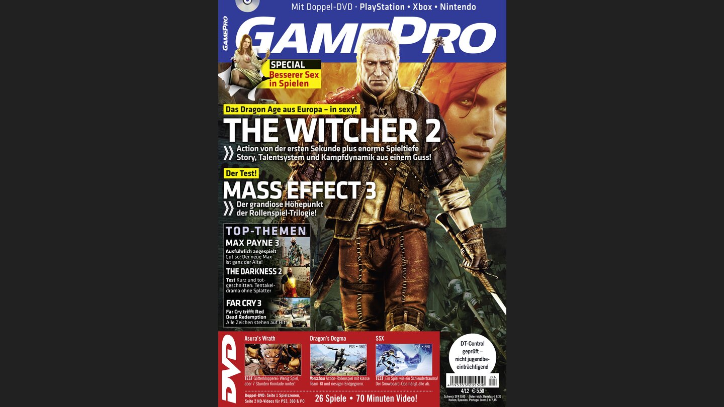 GamePro 042012mit The Witcher 2-Titelstory und Tests zu Mass Effect 3, Asuras Wrath und Mario Party 9. Außerdem: Previews zu Dragons Dogma, Far Cry 3 und Max Payne 3.