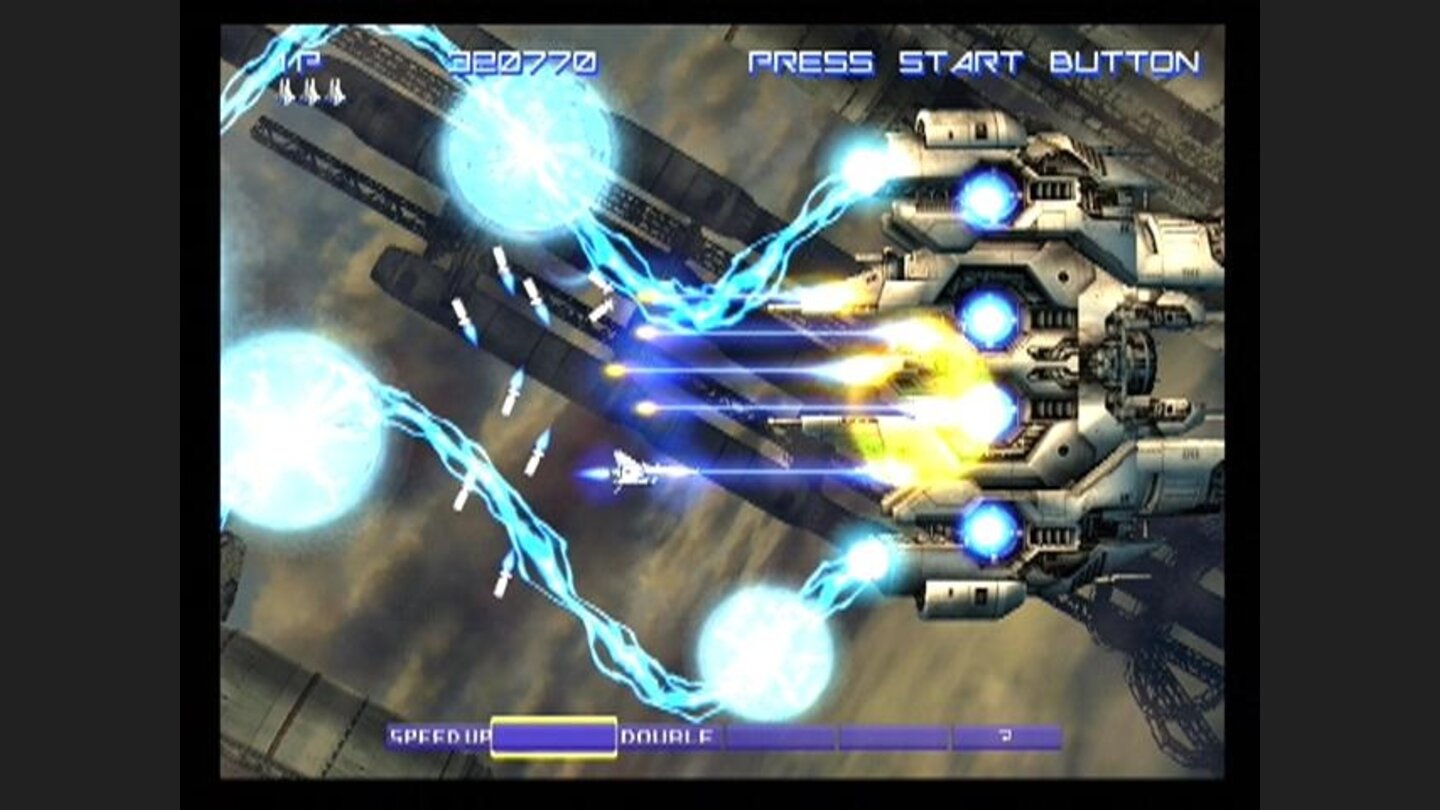 A laser volley between you and a large enemy