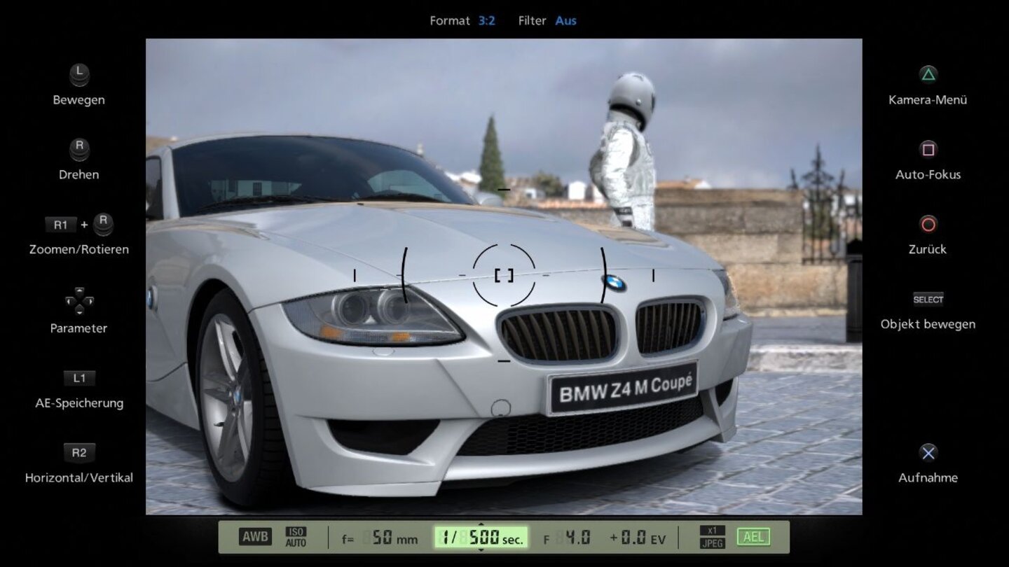 Gran Turismo 6Im Fotomodus setzen wir unsere Autos an besonders idyllischen Autos ins rechte Licht. Feinheiten wie Fokus oder verschiedene Filter lassen sich verändern.