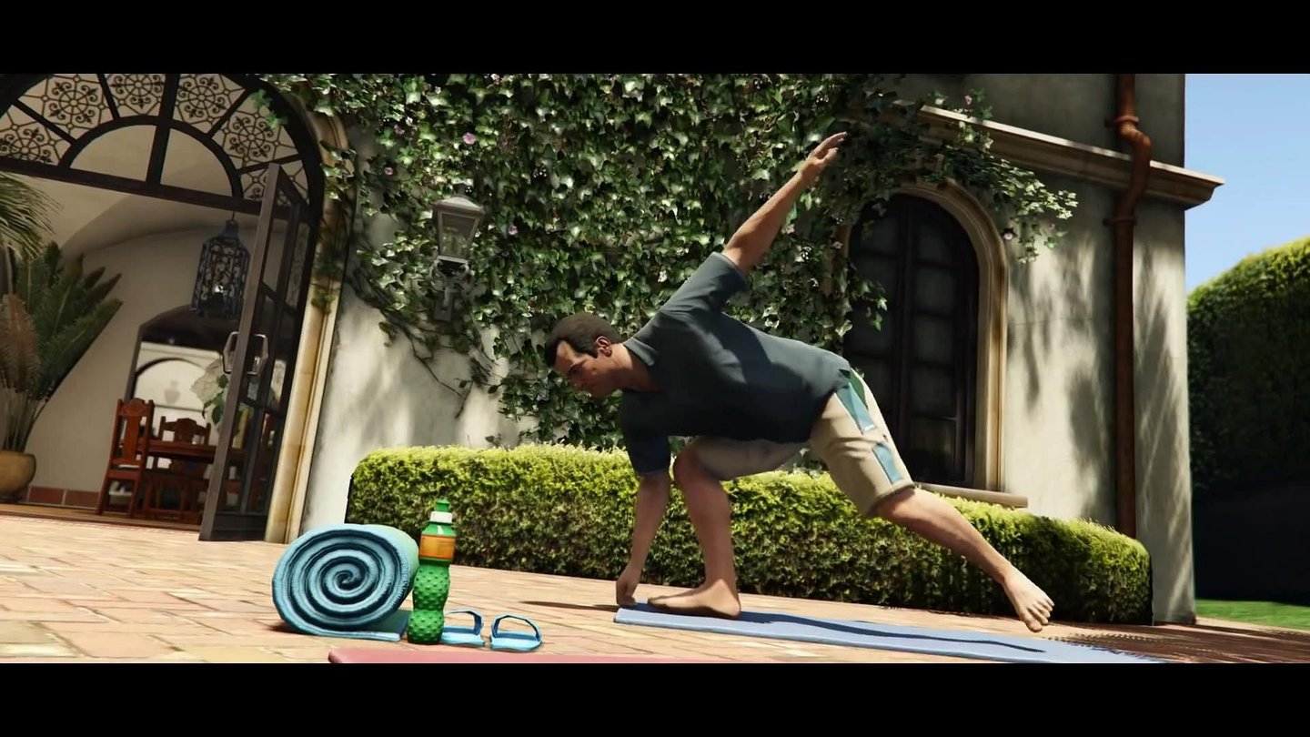 Michael beim Yoga. Das Blätterwerk ist viel detaillierter als in der 360/PS3-Version.