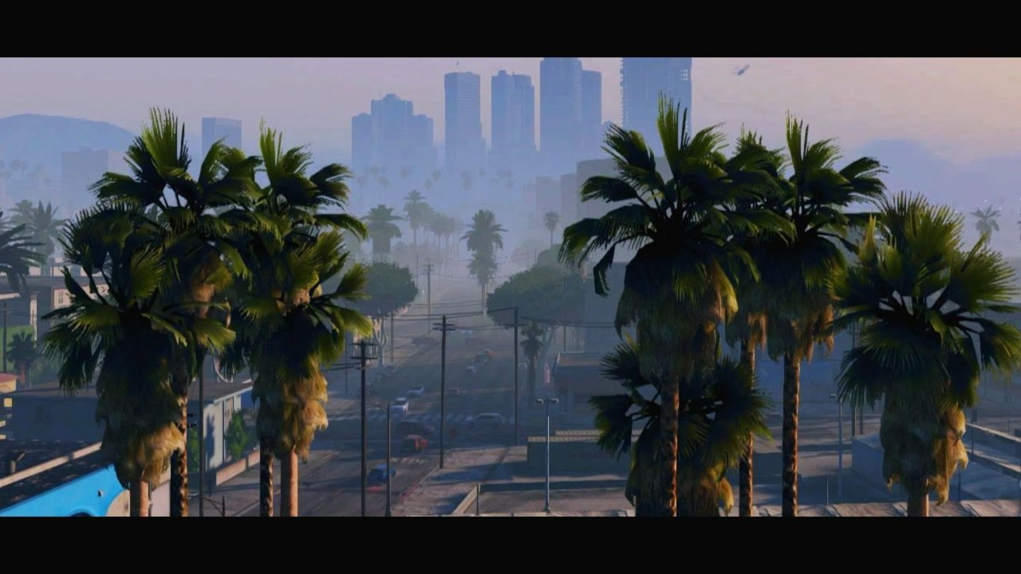 GTA 5 – Trailer-AnalyseDer Debüt-Trailer zu GTA 5 wird von einem palmenreichen Panorama von Los Santos – dem Los Angeles der GTA-Welt – eröffnet.
