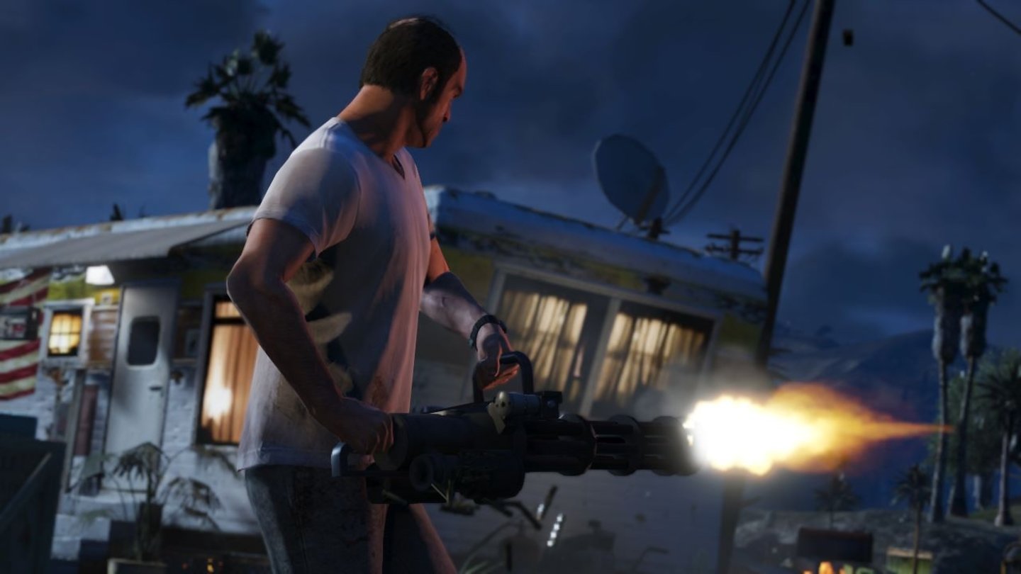 Grand Theft Auto 5Schweres Geschütz: Die Waffenauswahl schlägt alle bisherigen GTA-Titel um Längen - und dazu lassen sich die Ballermänner im Laden aufrüsten.