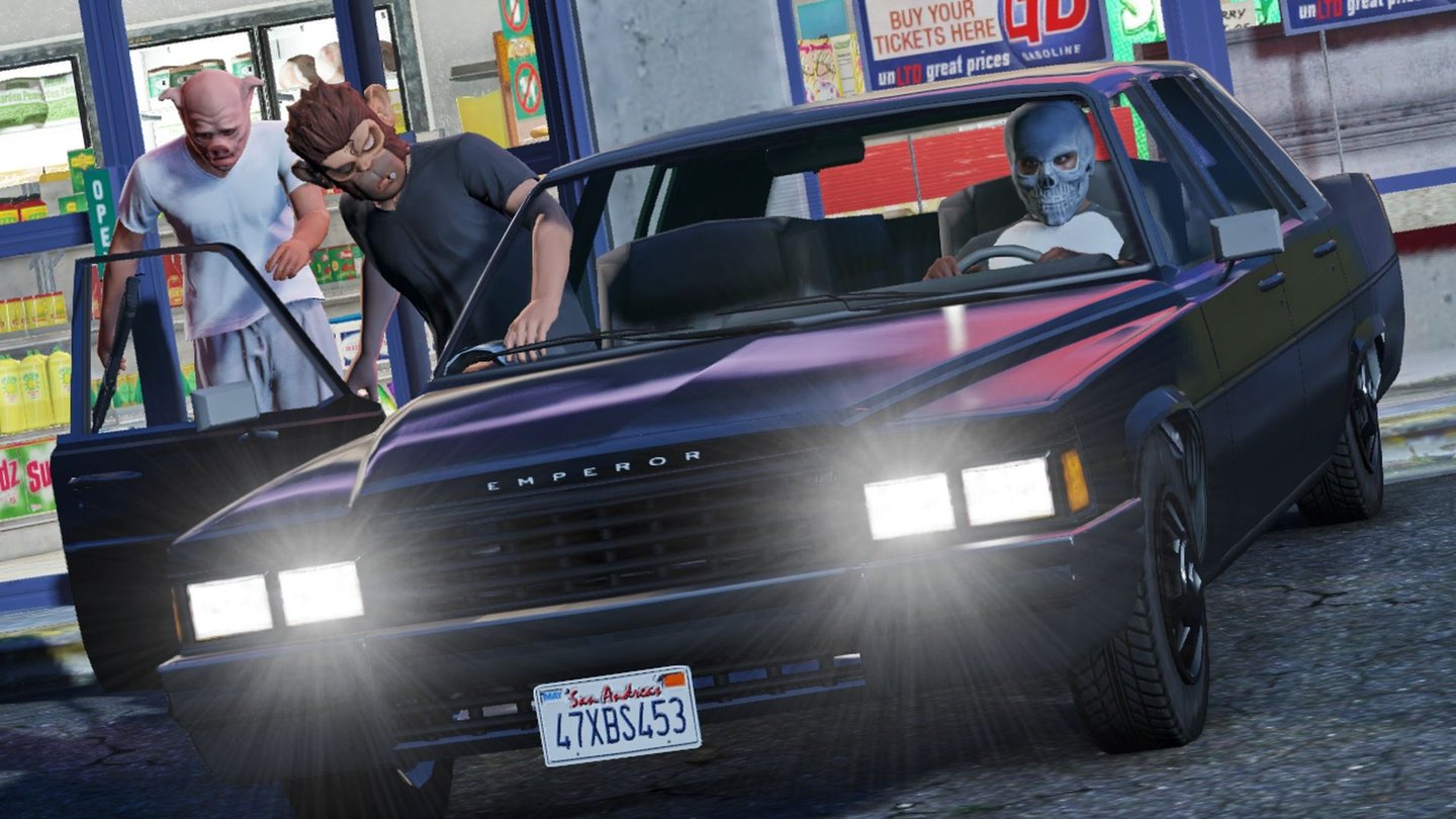 Grand Theft Auto OnlineNatürlich kann man sich vor Banküberfällen erst passend einkleiden. Hotline Miami lässt grüßen.