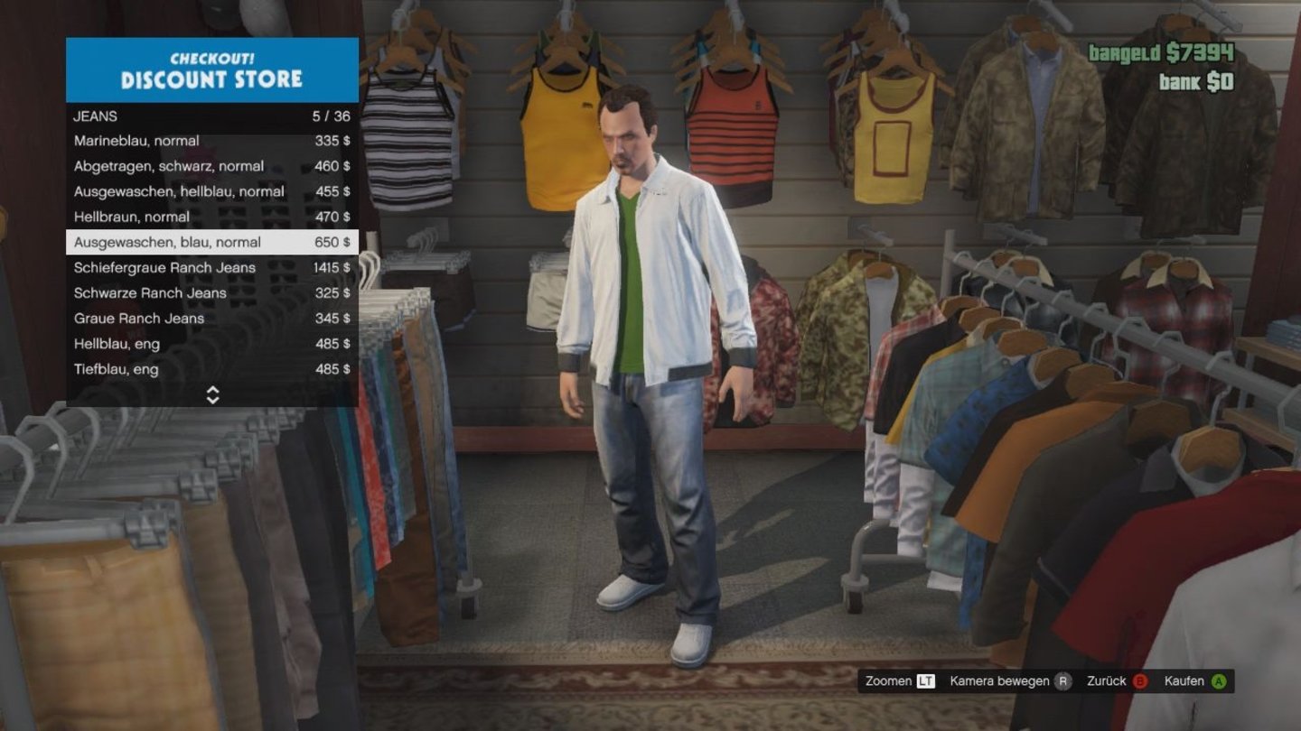 Grand Theft Auto OnlineWie Michael, Franklin und Trevor können wir unseren Charakter in Klamottenläden einen neuen Look verpassen.