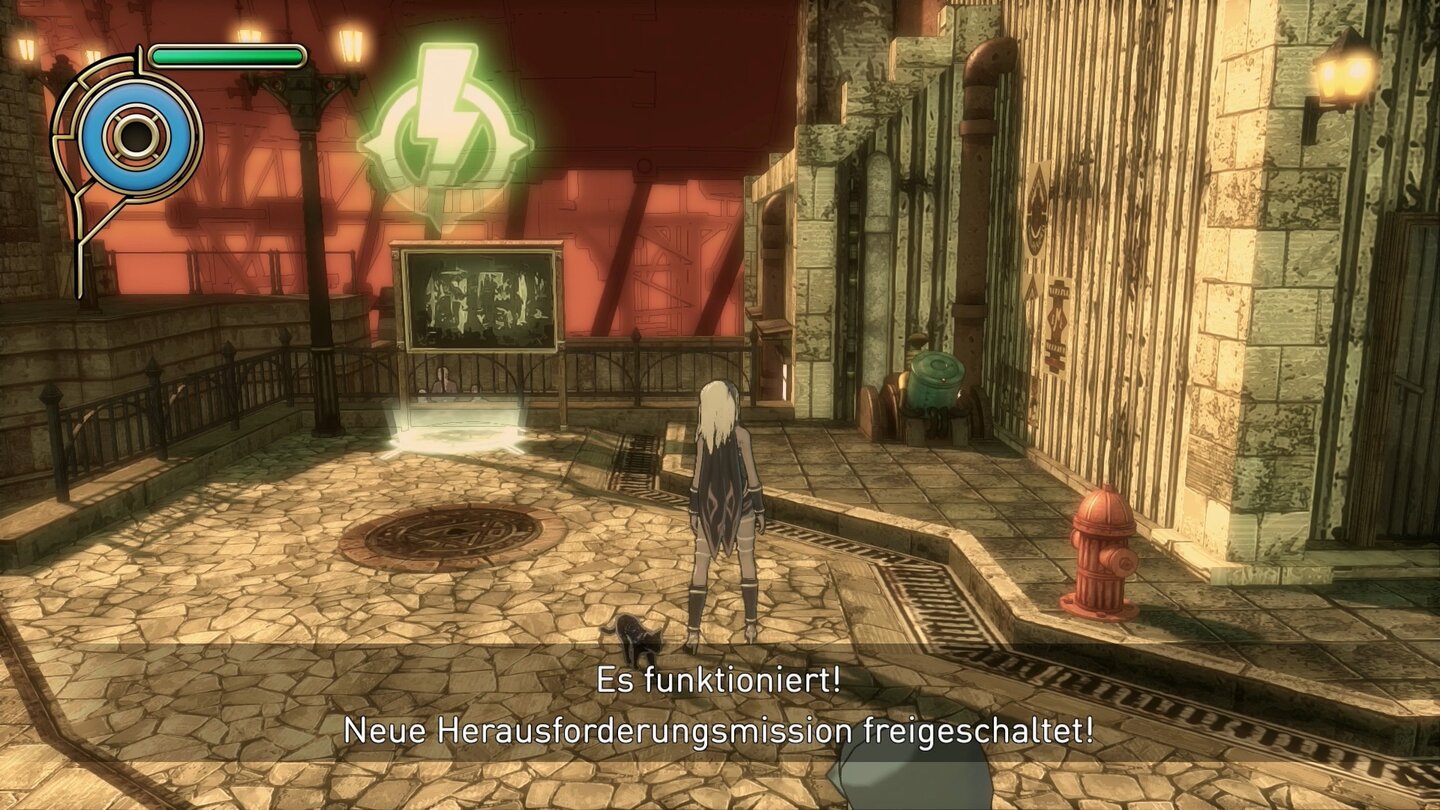 Gravity Rush RemasteredHin und wieder lassen sich Gebäude in der Spielwelt reparieren. Das kostet Kristalle, schaltet aber auch neue Challenges frei.