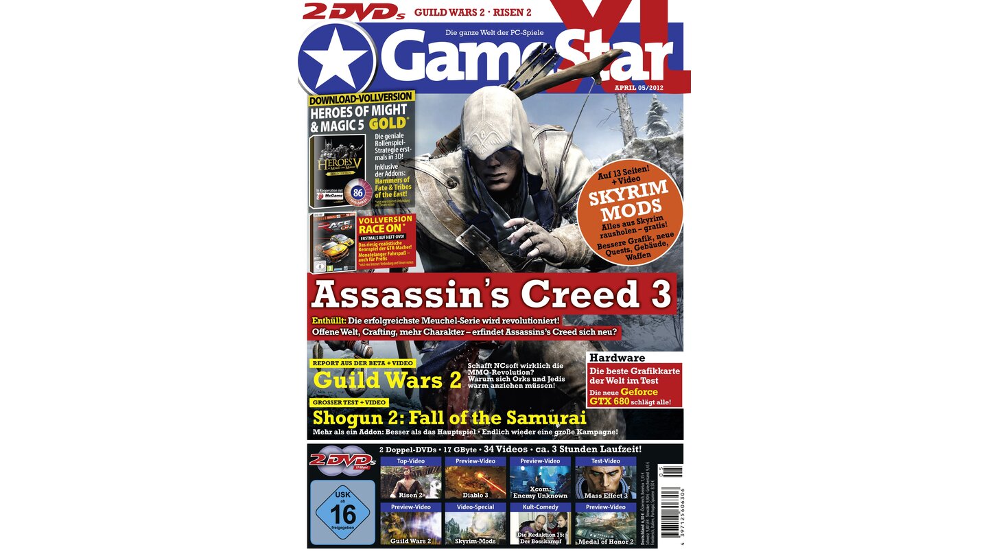 GameStar 5/2012Assassin's Creed 3-Titelstory, Diablo 3 und Guild Wars 2 in der Preview. Außerdem: Mass Effect 3 und Rayman Origins im Test und Skyrim-Mods-Spezial.