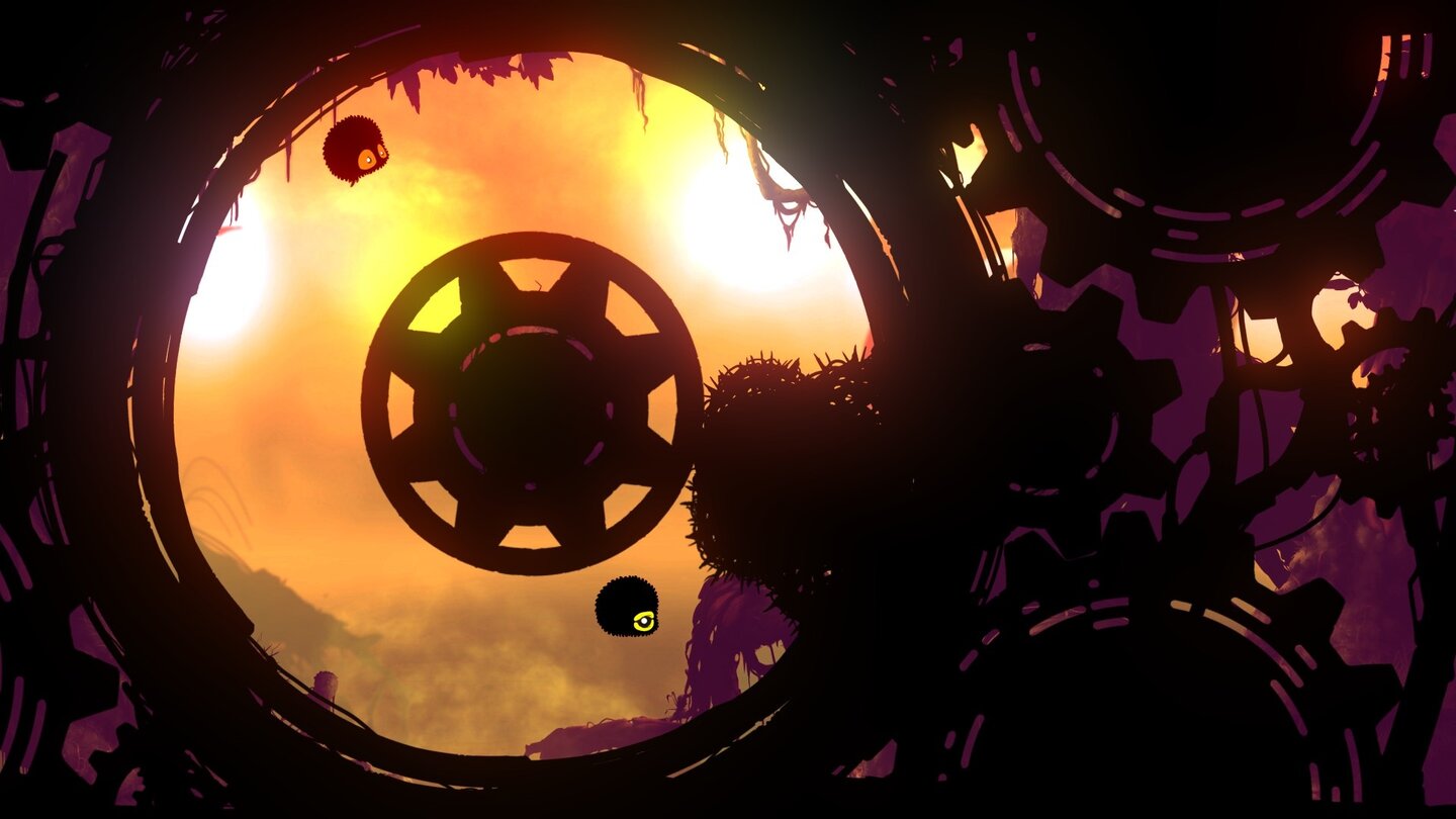 Badland: Game of the Year EditionAuch so geht Multiplayer: Wir müssen gegen den Uhrzeigersinn vor einem wandernden Klumpen Stachelbällen fliehen. Das haben allerdings nur 50 Prozent der Spieler hier verstanden.