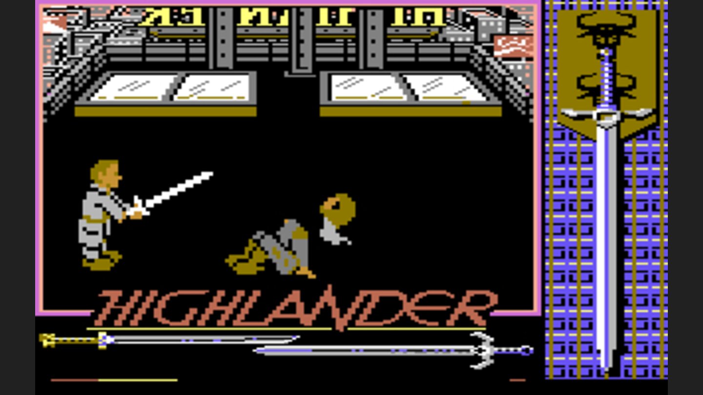 Nicht gerade ein Spiel mit Köpfchen, wie der dritte und letzte Gegner Kurgan hier zu spüren bekommt. Solche abstrakte Pixelgewalt führte in Deutschland zur Indizierung des Highlander-Spiels, die 25 Jahre lang anhielt.