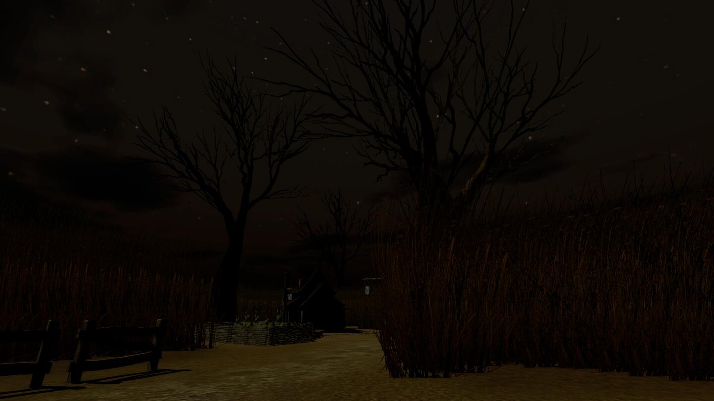 Das Schwarze Auge: Sternenschweif HDDie Grafik ist nicht schön, aber oft stimmungsvoll – wie dieses Hexenhäuschen zwischen knorrigen Bäumen im Sumpf des Vergessens beweist.