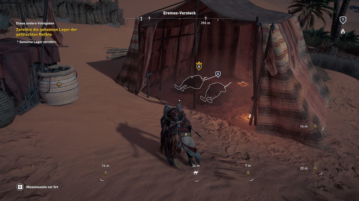 Assassin's Creed OriginsWer nachts ein Lager infilitriert, kann zumindest einen Teil der Wachen im Schlaf überraschen.