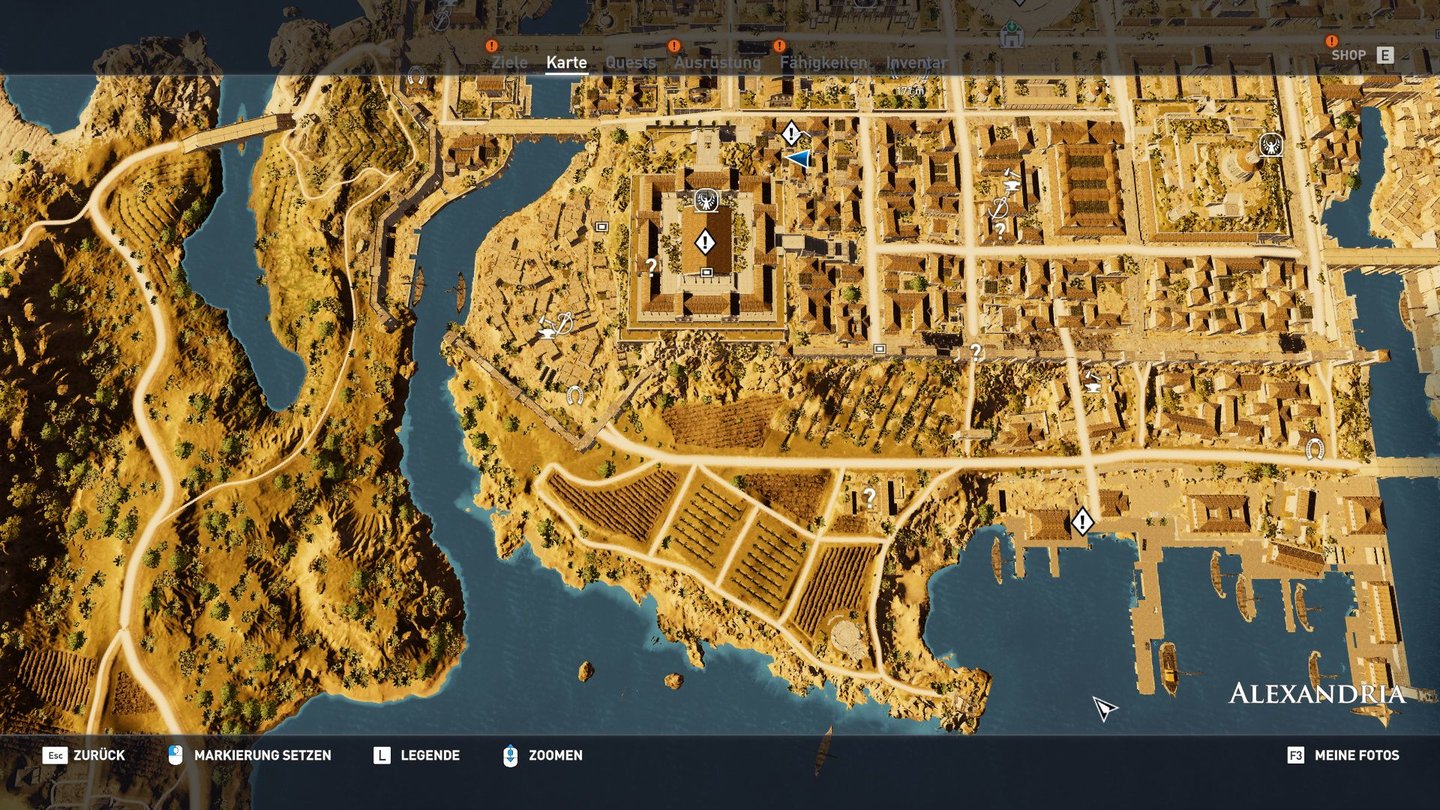 Assassin's Creed OriginsVorbildlich: Sobald wir vom Gamepad zur Maus greifen, ändern sich auf der Karte automatisch die Tastenantzeigen.