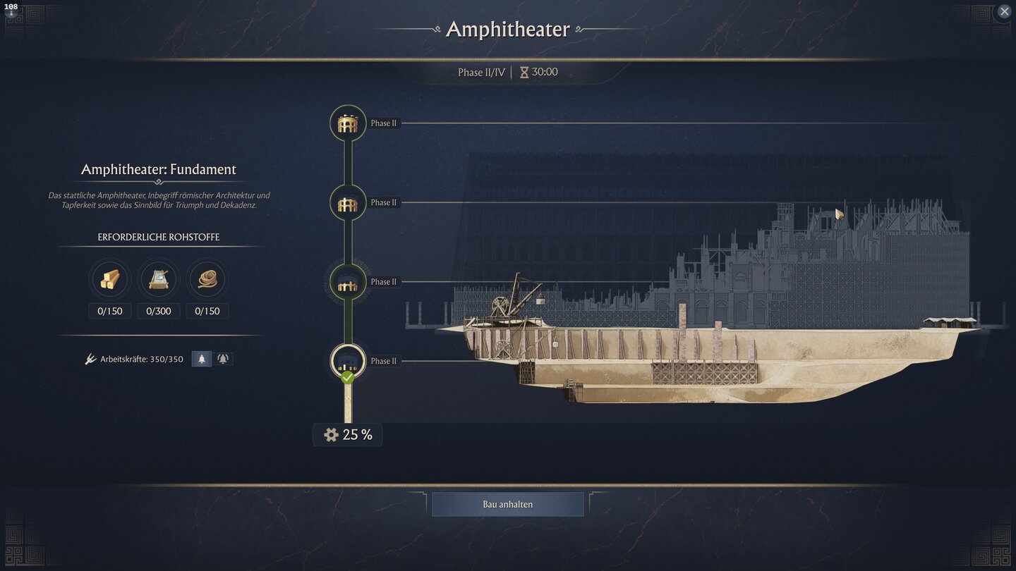 Bevor das mächtige Amphitheater steht, muss ich vier teure Bauphasen abschließen.