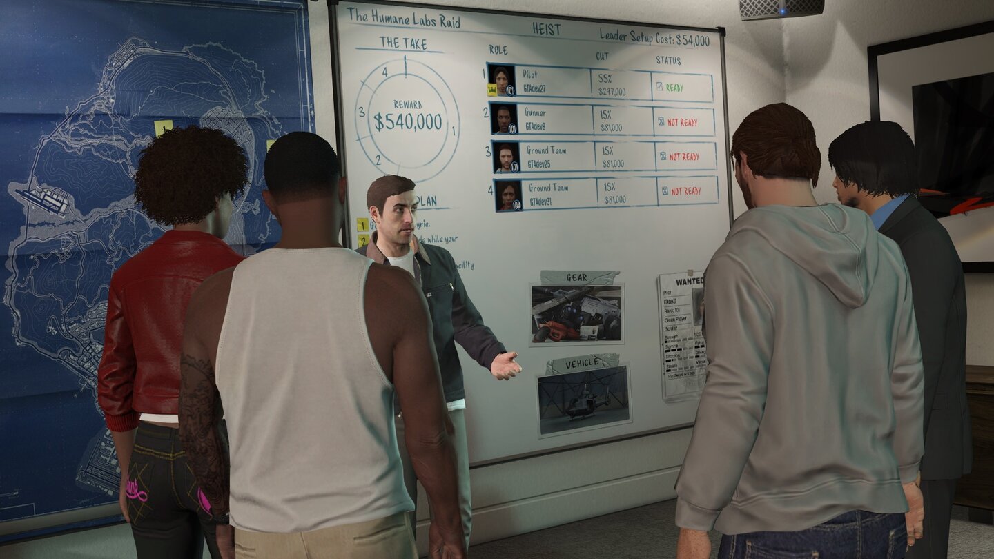GTA Online - Online-HeistsVor einem Heist steht die Planung. Hier legt der Crewleiter den Beutanteil für alle Mitspieler fest.