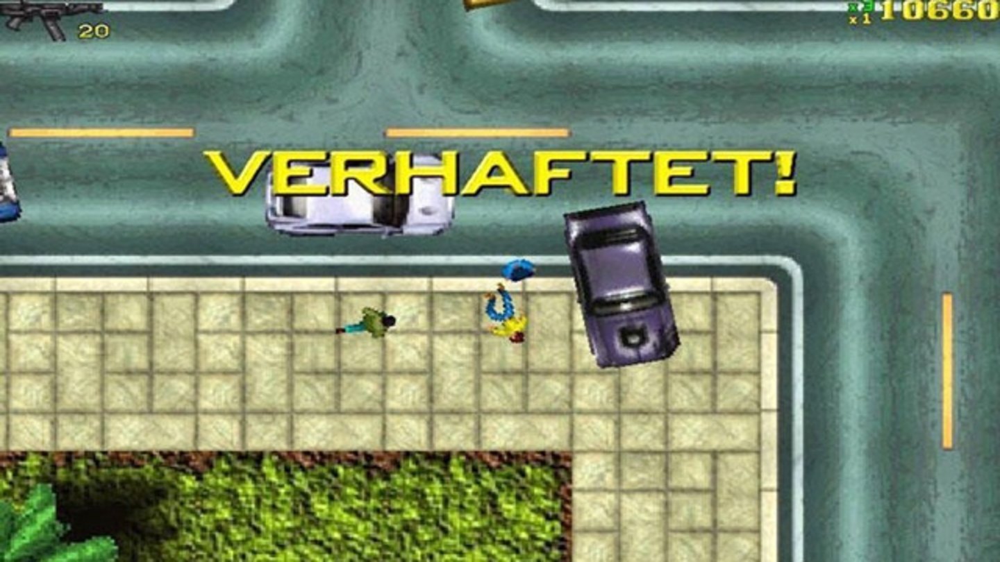GTA (1997) 1997 kommt Grand Theft Auto als erster Teil der erfolgreichen GTA-Serie für den PC, die Playstation und den GameBoy Color auf den Markt. In einer frei befahrbaren Stadt – angelehnt an reale Vorbilder (New York, Miami, San Francisco) – muss der Spieler als Verbrecher ein Vermögen anhäufen. Um das zu erreichen kann er in der Draufsicht verschiedene kriminelle Aufträge erledigen oder einfach größtmögliches Chaos anrichten und sich mit der Polizei anlegen. Eine Besonderheit der gesamten Serie sind die Radiosender, die die Spielwelt mit lizenzierten Musikstücken und teilweise skurrilen Sendungen beschallen. 1999 erweitern GTA: London 1969 und GTA: London 1961 das Spiel um das Stadtgebiet der britischen Hauptstadt.