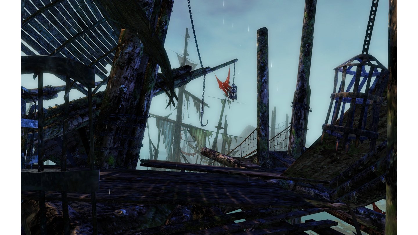 Guild Wars 2Ruhelose Tiefen: Zerfallende Schiffwracks verschmutzen die Wasser der ruhelosen Tiefen, die von bösartigen Krait-Echsen beherrscht werden.