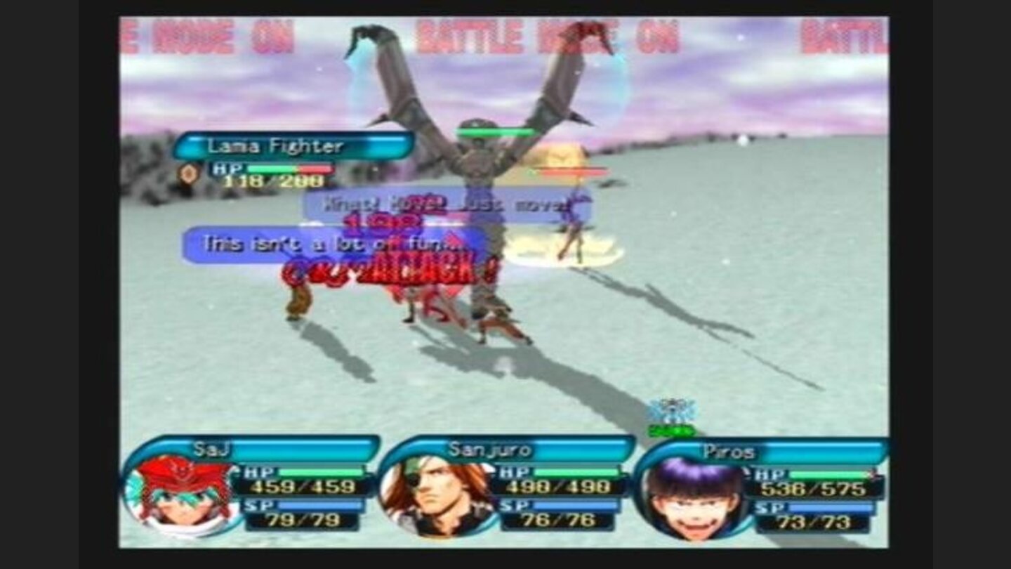 Battle against a monster on a frozen waste