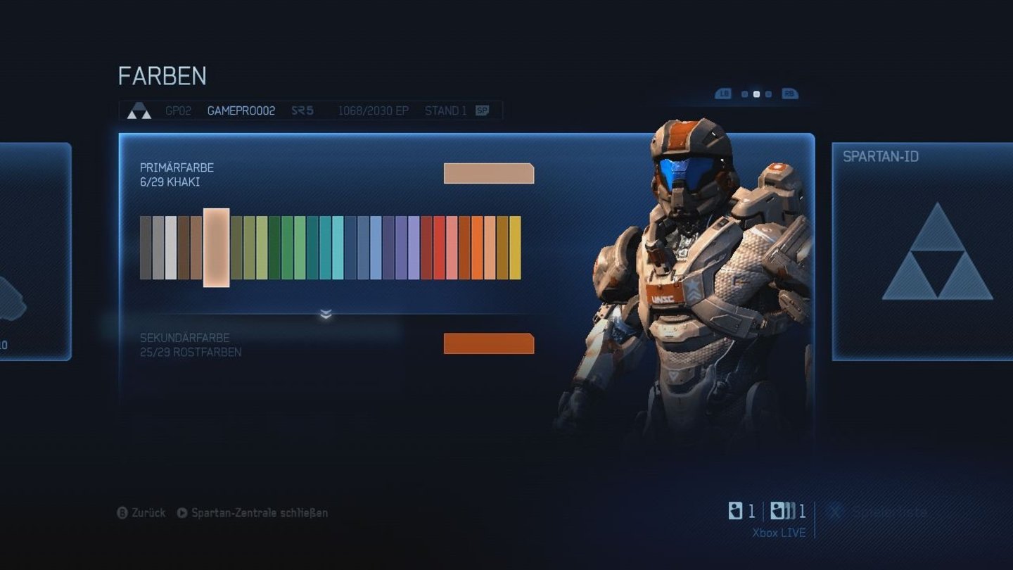 Halo 4Im Spartan-Menü könnt ihr auch die Rüstungsfarben eures Mehrspieler-Spartans festlegen.