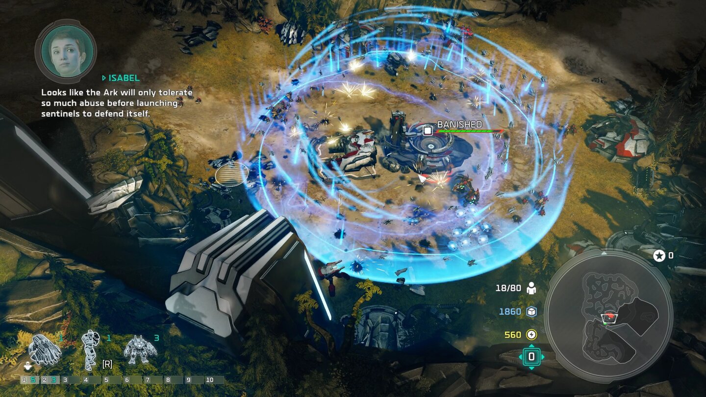 Halo Wars 2Der Außenposten wird nicht von einem hellblauen Schild geschützt, sondern von Blutsväter-Drohnen belagert.