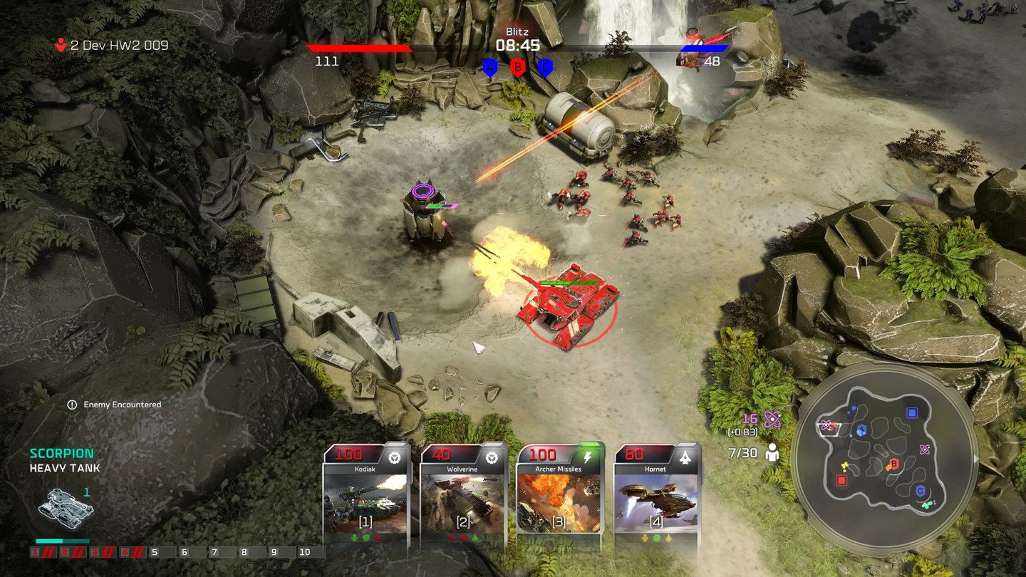 Halo Wars 2Nur wer die lila Energiekerne einsammelt, hat genug Saft, um die starken Karten aufs Feld zu bringen.