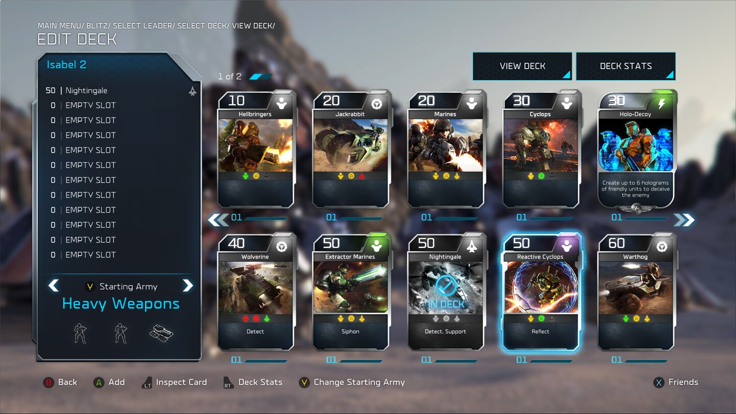 Halo Wars 2 - BlitzJedes Deck besteht aus 12 Karten, die wir frei zusammenstellen.