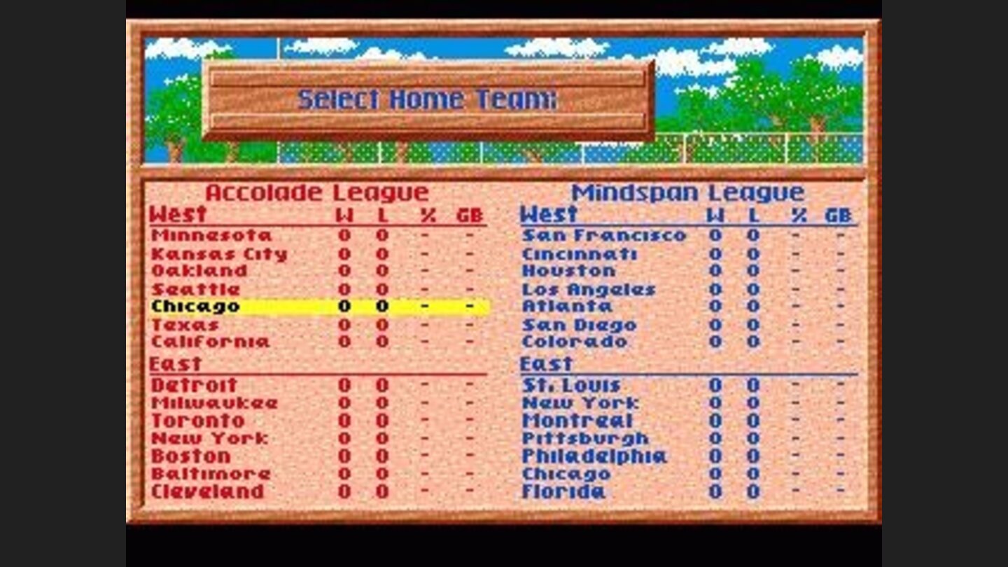 Team selection screen