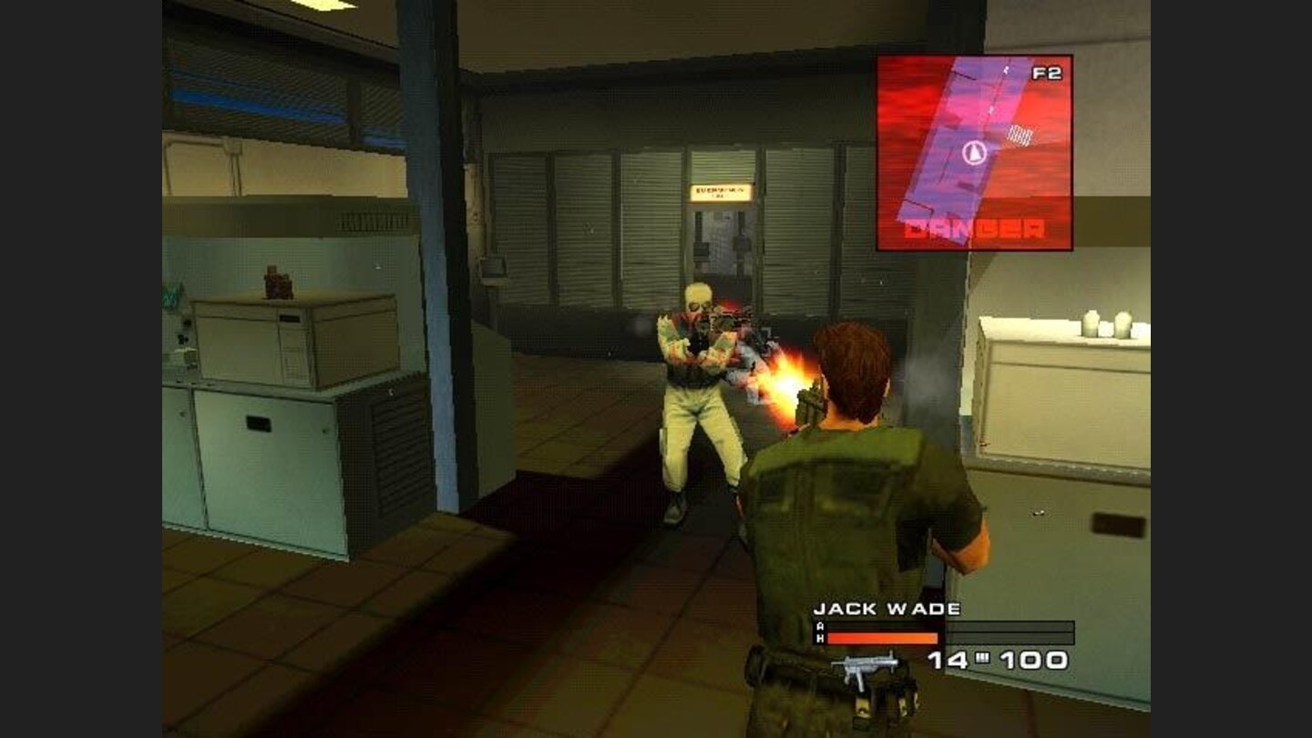 The weapons in the game dont fire bullets, theyre Electric Neural Projectiles (ENP) design to kill without harming internal body organs