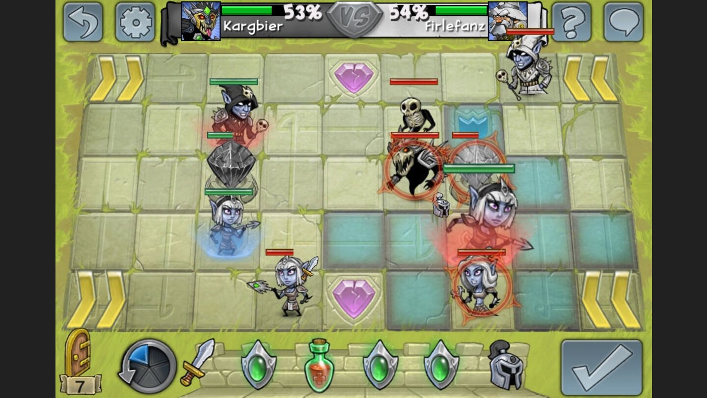 Hero AcademyVolles Feld: General Firlefanz setzt hier auf eine vergleichsweise große Armee, trotzdem hat Kargbiers Kämpferin die Linien durchbrochen.