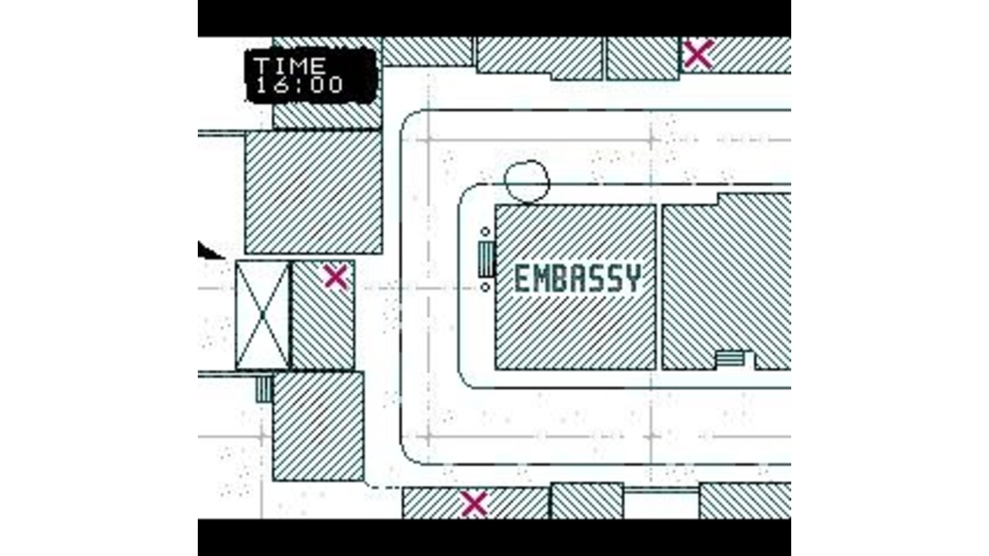 The plan of the Embassy. X's mark where the snipers will travel to