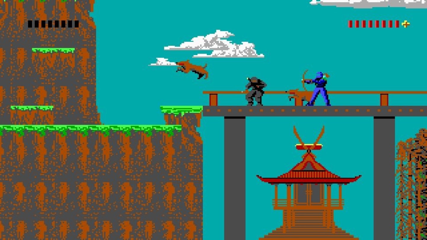 Shadowknights (1991) Das Plattform-Spiel Shadowknights wird 1991 für den PC veröffentlicht und orientiert sich stark an der Ninja Gaiden-Serie. Als Ninjakrieger ist es die Aufgabe des Spielers, den bösen Shogun zu besiegen und so Frieden und Ordnung wiederherzustellen. Neben den Sprungeinlagen bekämpfen wir Gegner entweder mit dem Schwert, oder mit magischen Attacken – unser Mana füllt sich wieder auf, wenn wir goldene Kugeln einsammeln.