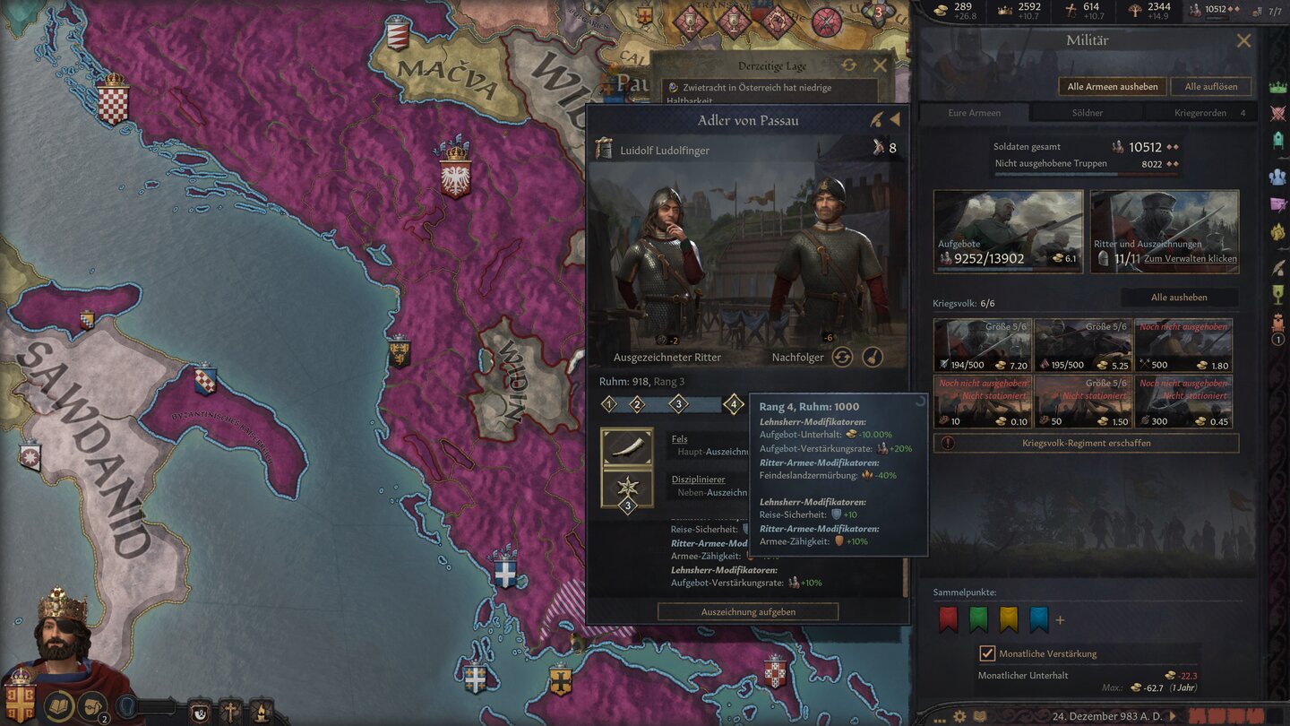 Ihr dürft einzelnen Rittern besondere, selbst definierbare Auszeichnungen verleihen, die eurer Armee zugutekommen.