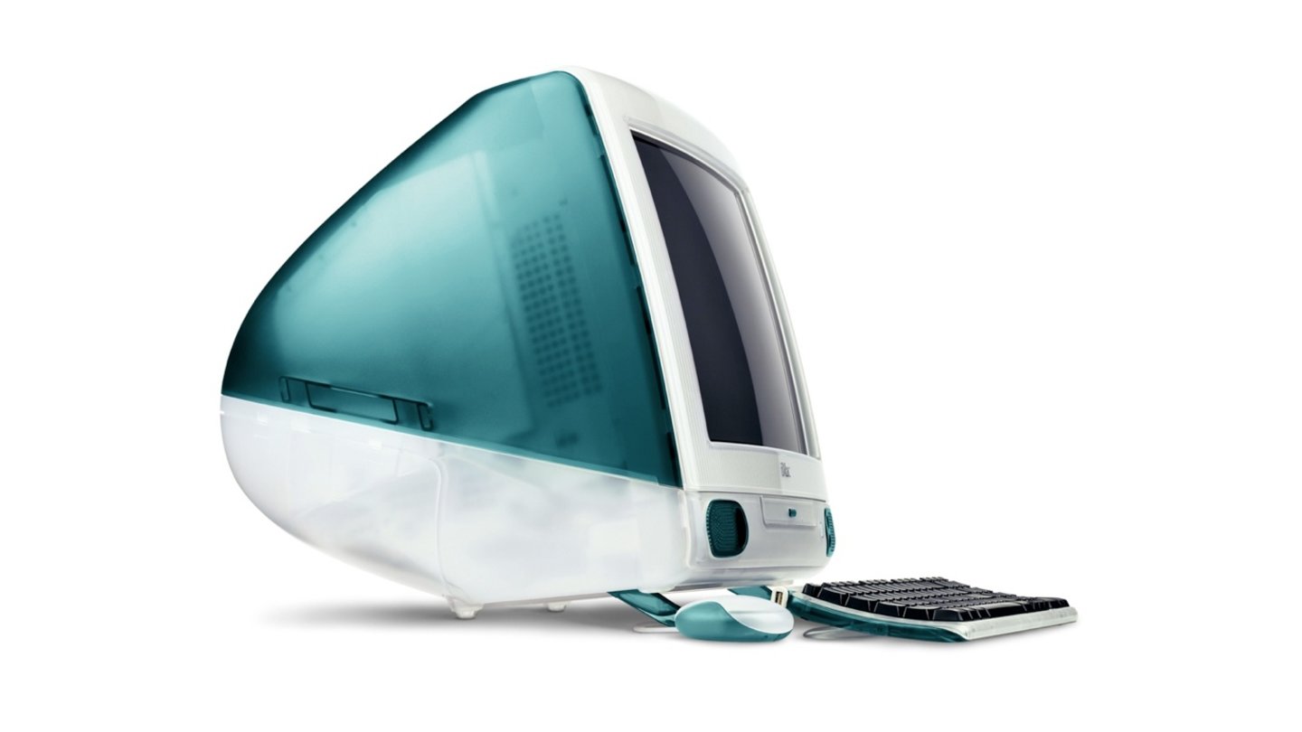 iMac (1998)Der erste iMac schlägt ein wie eine Bombe. Das bunte und knuffige Design, sowie die platzsparende Bauweise machen den iMac zum Welterfolg, der heute Kult ist.