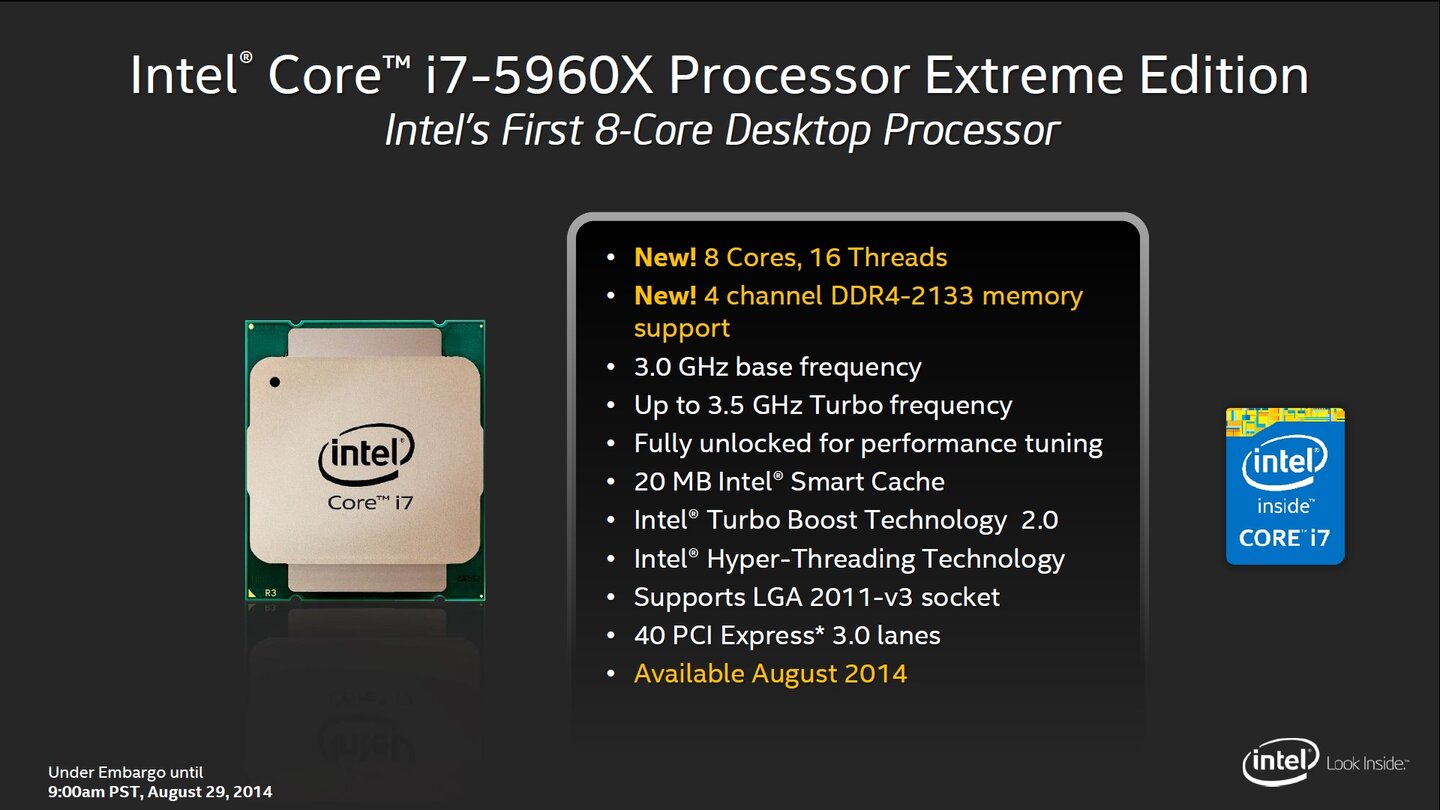 Das neue Intel-Flaggschiff taktet dabei aber nur mit 3,0 GHz bzw. 3,5 GHz im Turbomodus.
