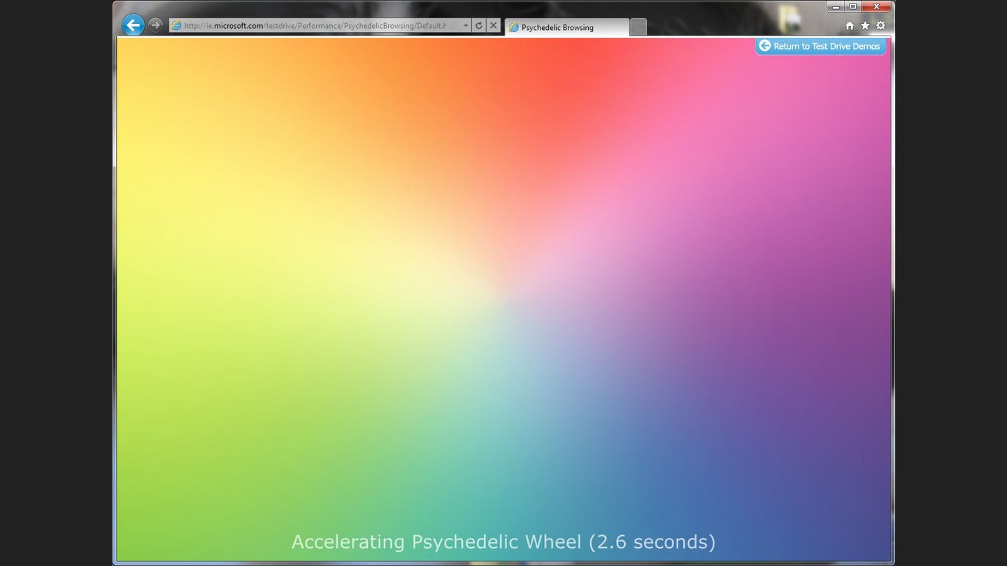 Internet Explorer 9 Beta: Microsoft-IE9-Testdrive Psychedelic Wheel mit rotierenden Farben