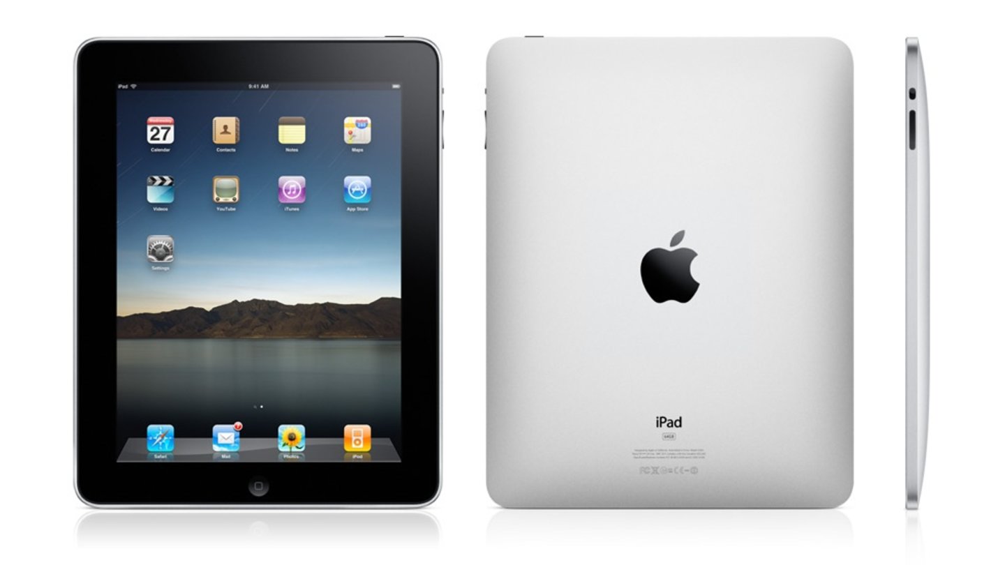 iPad (2010)Wie schon mit dem iPhone hat Apple mir dem iPad einen Tabletboom ausglöst, dem viele Hardwarehersteller folgen. Das Gerät mit 9,7-Zoll-Touchscreen wird ein großer Erfolg.