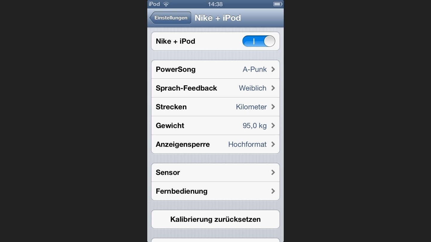 iPod TouchIn den Systemeinstellungen gibt man seine Daten für die Nike-Unterstützung an.