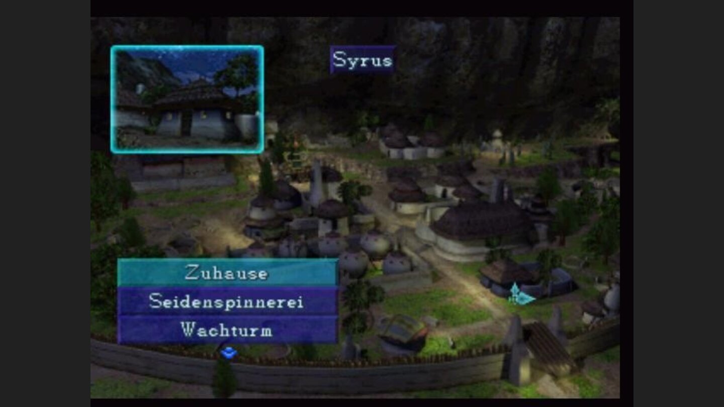 In the village, you navigate yourself using this menu