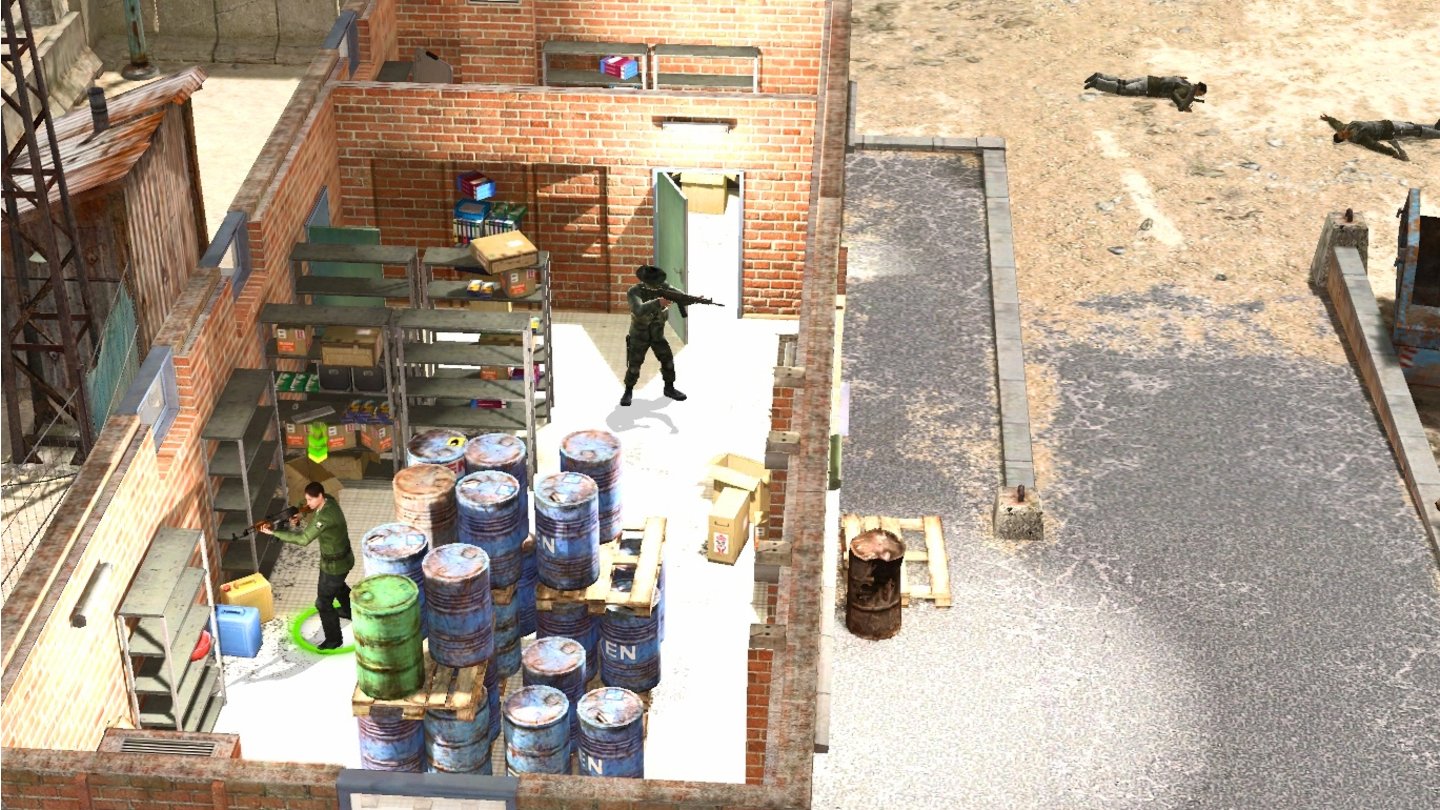 Jagged Alliance: Back in ActionGebäude werden beim Betreten entdacht, das Innere ist detailliert dargestellt.