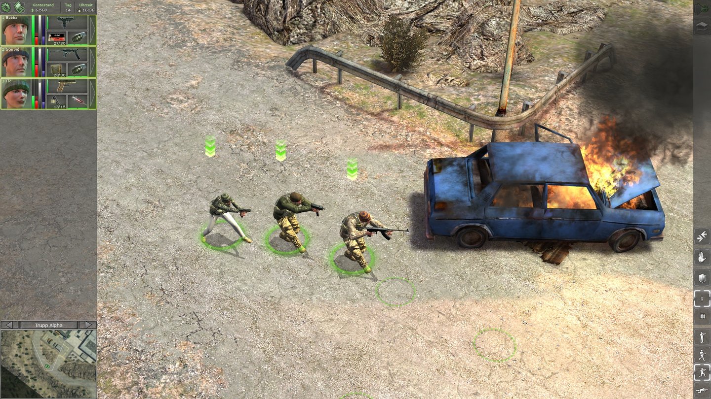 Jagged Alliance: Back in Action - CrossfireBesonders aus der Nähe missfällt die Detailarmut der Grafik, lediglich die individuell ausgerüsteten Charaktermodelle überzeugen.