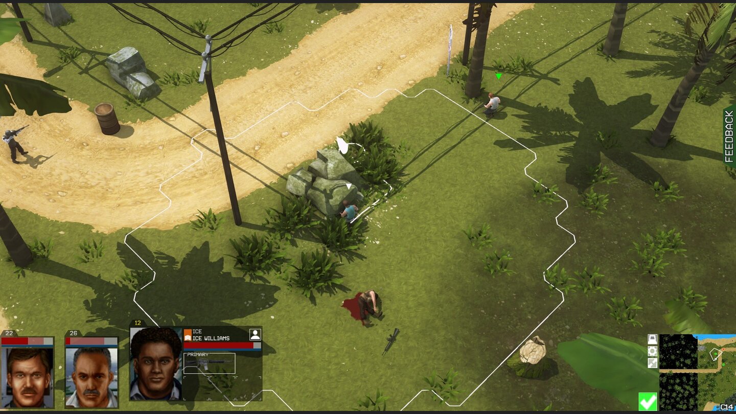 Jagged Alliance: Flashback
Das Deckungssystem erinnert sehr stark an XCOM: Enemy Unknown, selbst die Symbolik ist identisch. Allerdings sind alle Einblendungen natürlich nur Platzhalter.