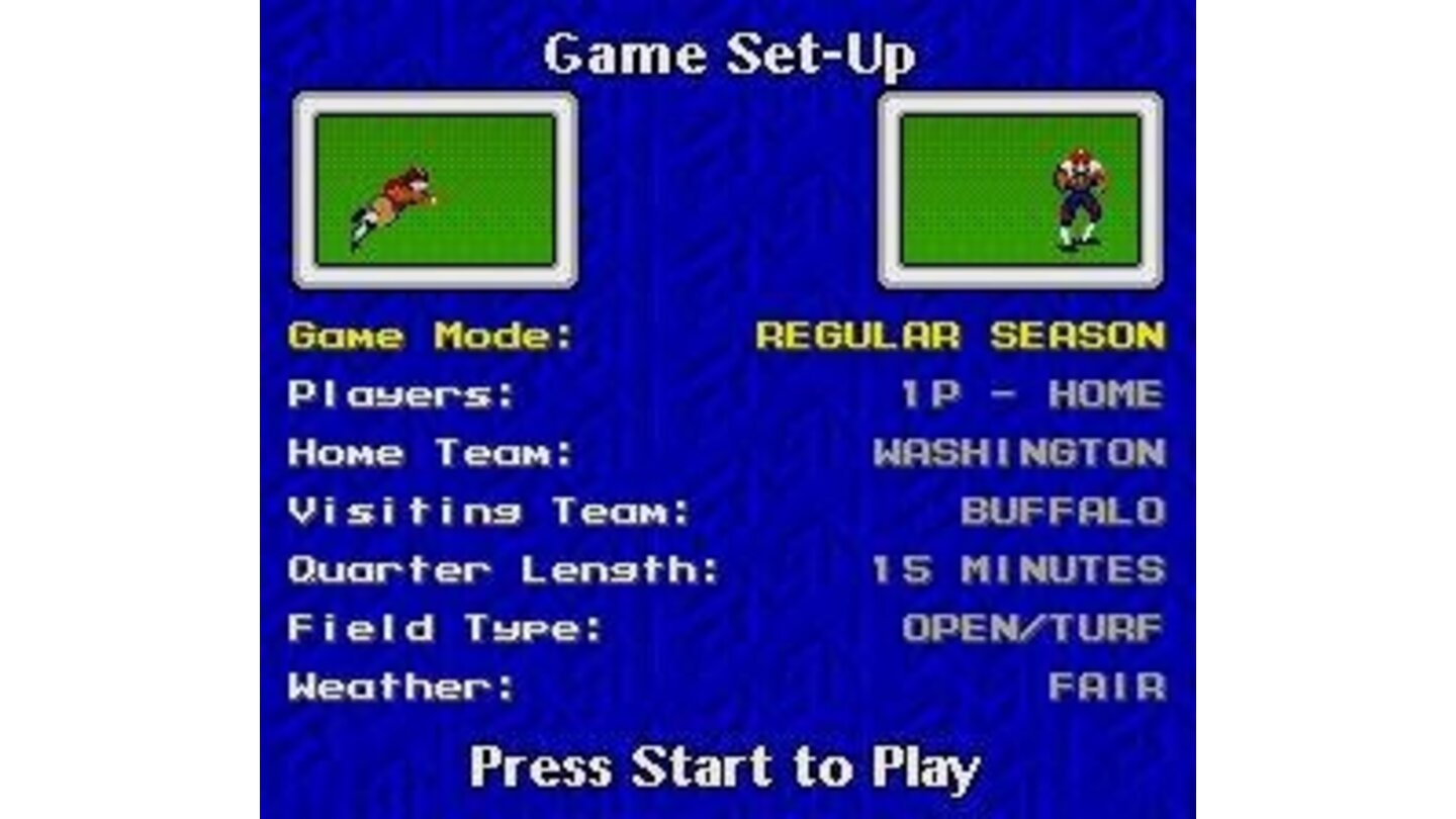 Game Set-up screen