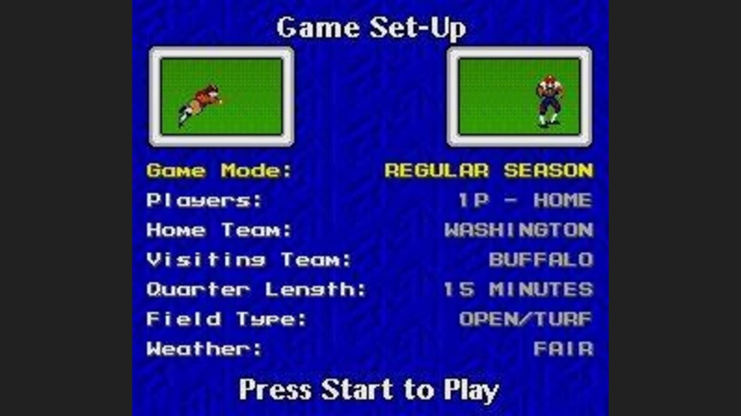 Game Set-up screen