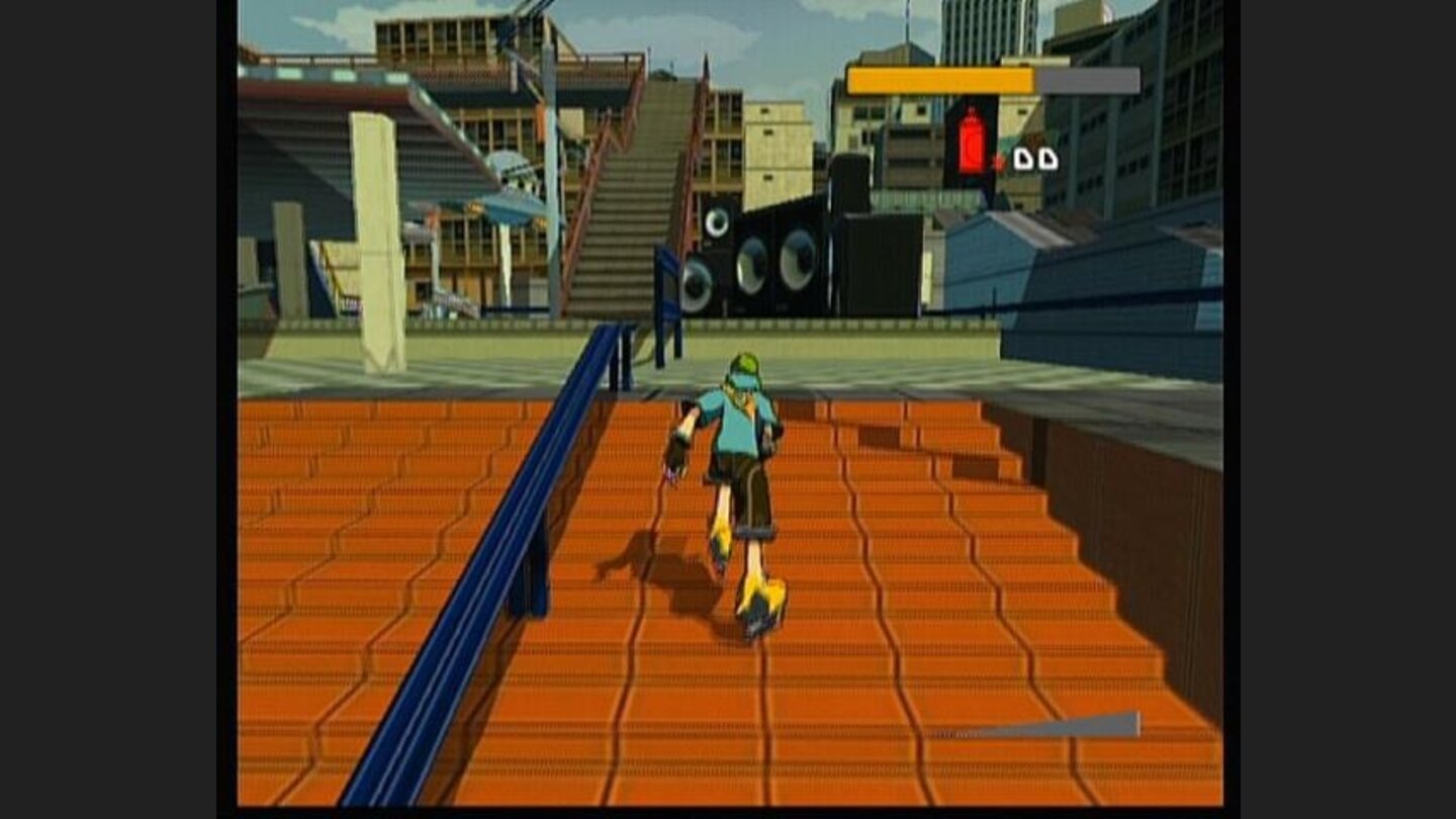 Not even stairs present an obstacle for our hero.